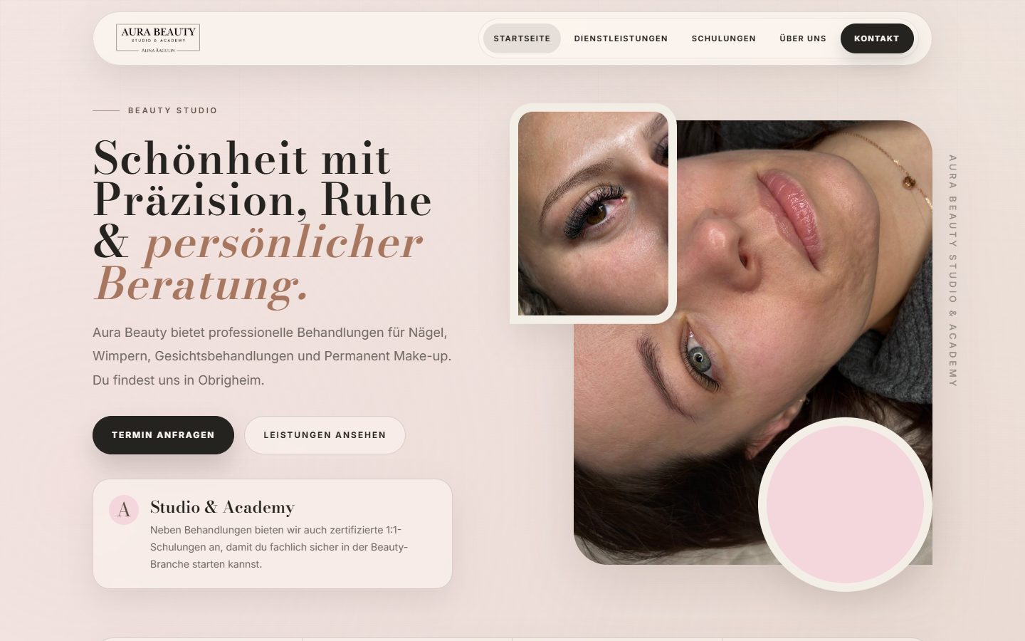 Aura Beauty, Website von Blau Creative Studio (Kosmetikstudio & Academy · Obrigheim)