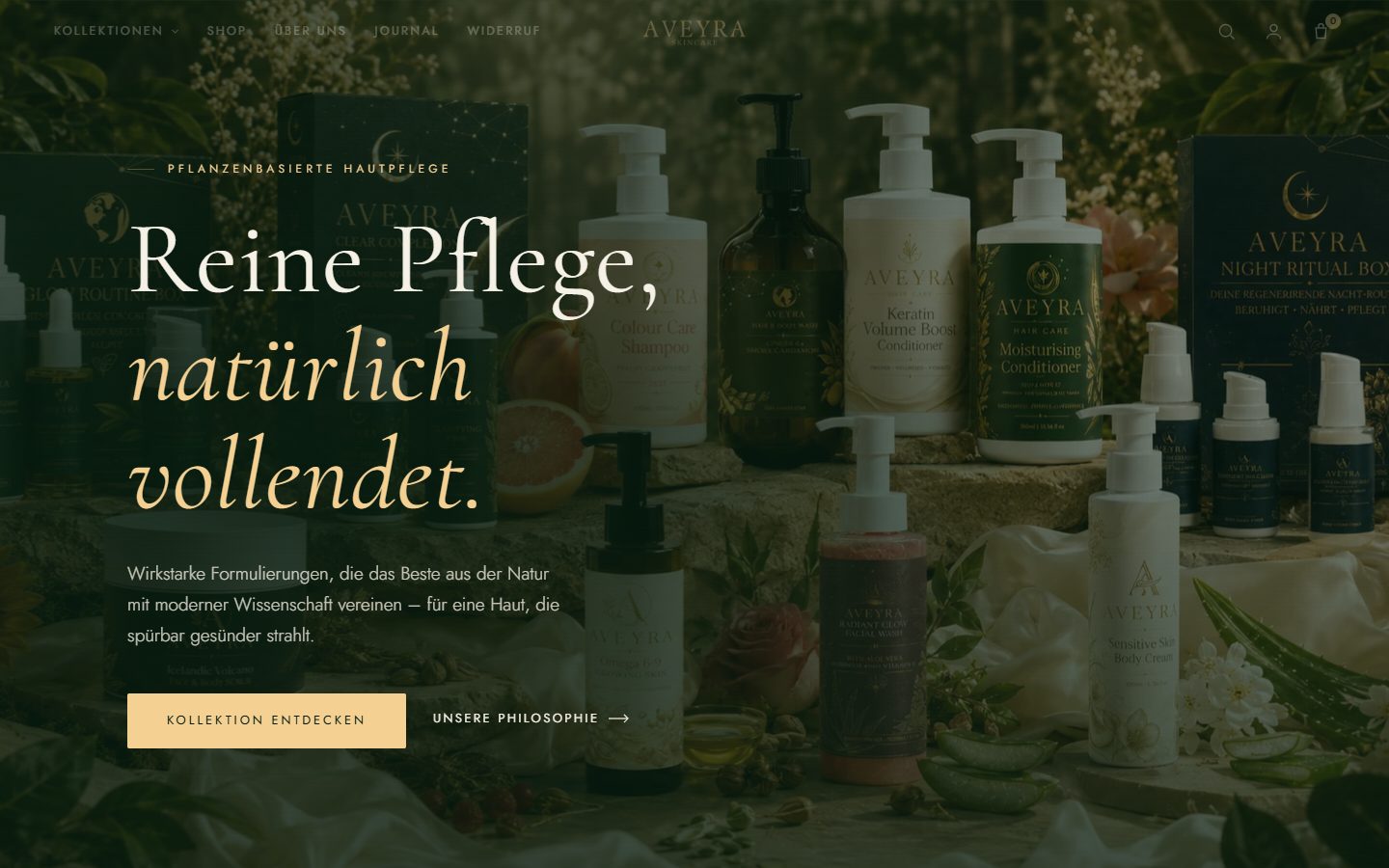 Aveyra, Website von Blau Creative Studio (Skincare · Shopify-Shop)
