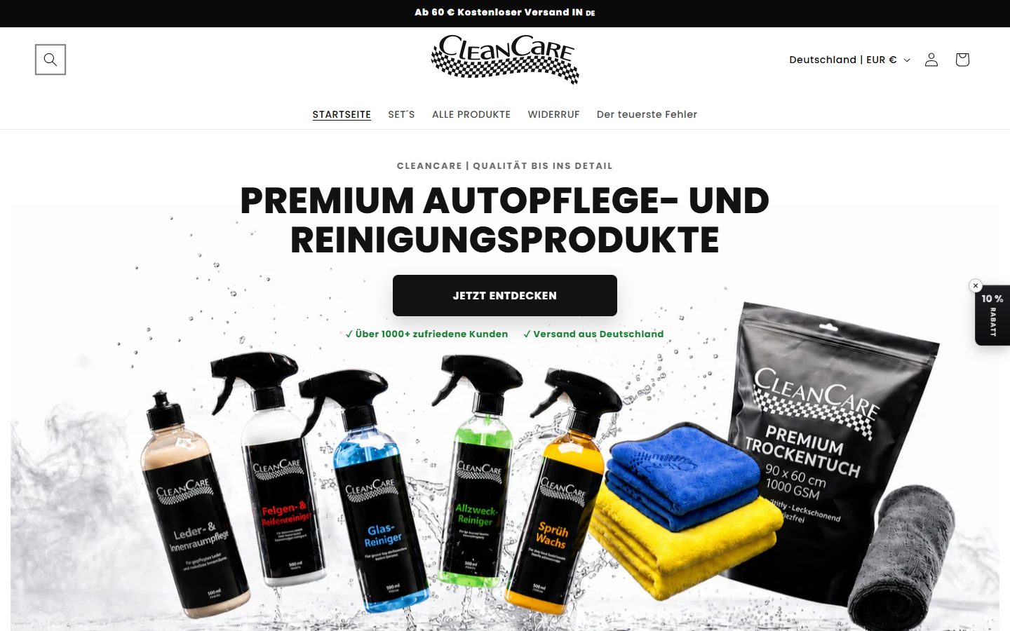 CC CleanCare, Website von Blau Creative Studio (Autopflege & Detailing · Shop)