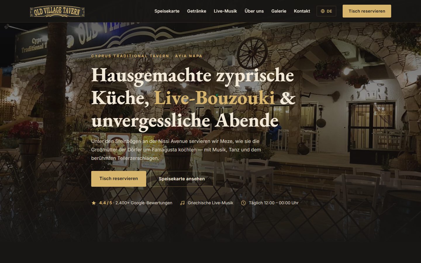 Old Village Tavern, Website von Blau Creative Studio (Taverne · Ayia Napa, Zypern)