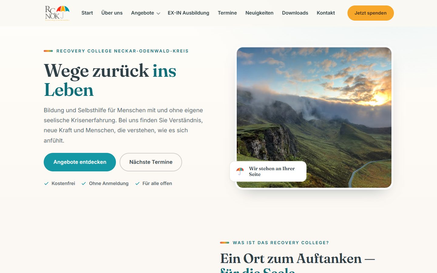Recovery College NOK, Website von Blau Creative Studio (Bildung & Selbsthilfe · Mosbach)