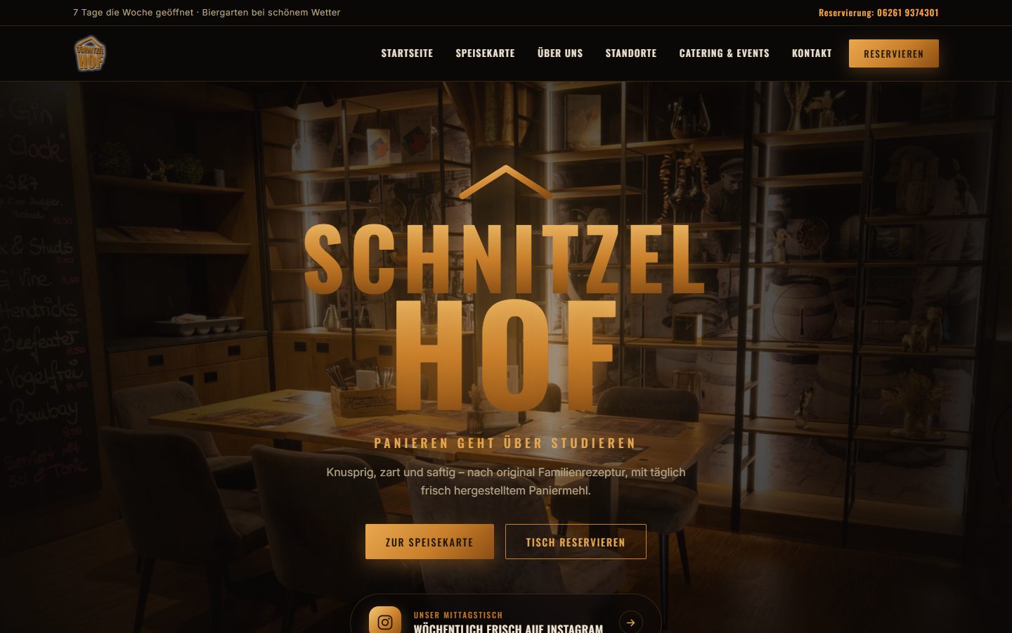 Schnitzelhof, Website von Blau Creative Studio (Restaurant · zwei Standorte)